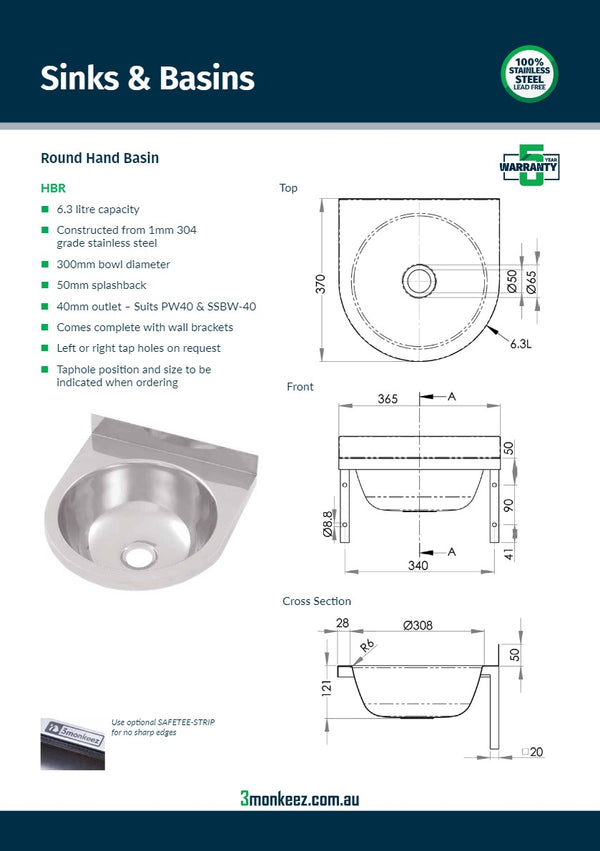 3Monkeez HBR - Round Stainless Steel Hand Basin
