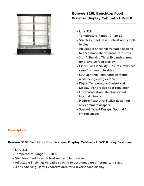 Bonvue HD-318 - Benchtop Food Warmer Display Cabinet