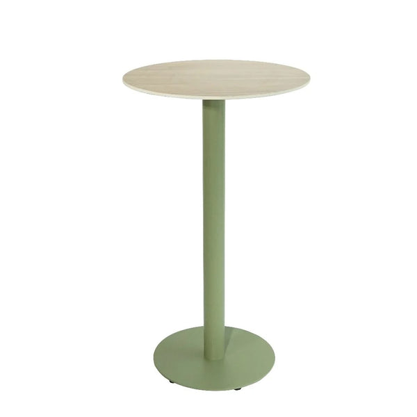 HPL Compact Laminate Nordic Oak Bar Table with Moss Green RD450 Base