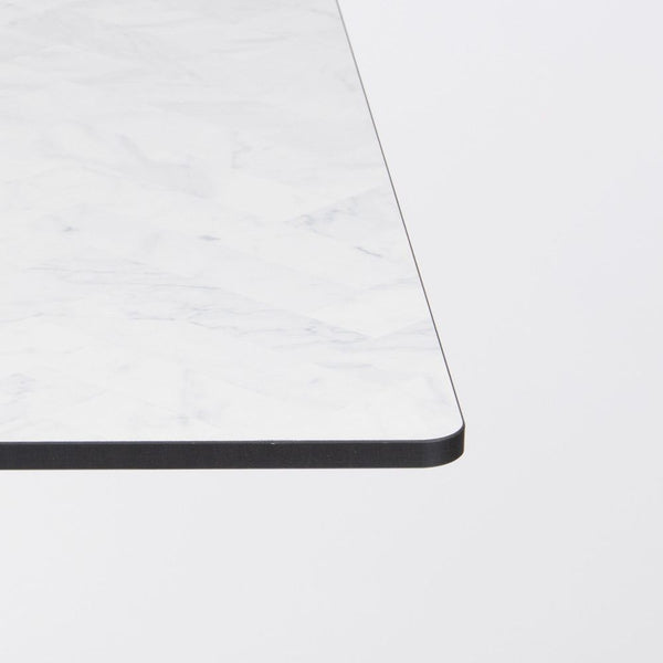 HPL Herringbone Calacatta Compact Laminate Table with White Cavallo Base
