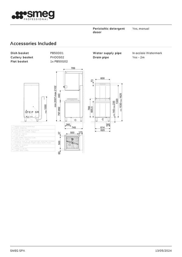 Smeg Professional HTY505DHAUS - SEED Certified Steam Heat Recovery Pass Through Dishwasher