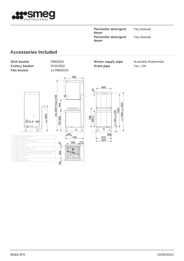 Smeg Professional HTY511DHAUS - SEED Certified Steam Heat Recovery Pass Through Dishwasher