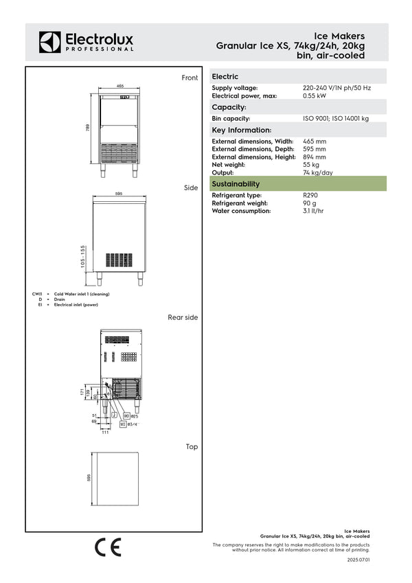 Electrolux Professional IGE55I20SNP - 74kg Self Contained Flake Ice Machine