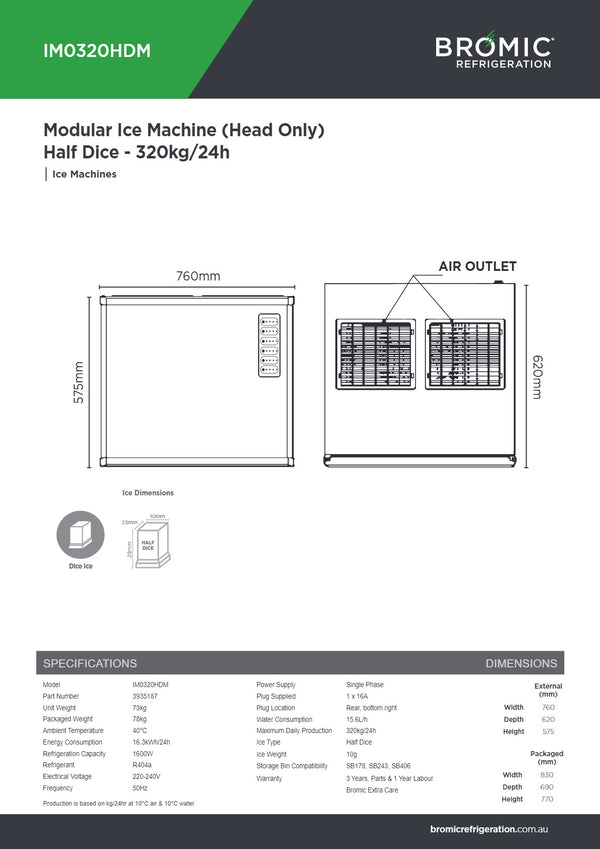 Bromic IM0320HDM - Modular Ice Machine Head