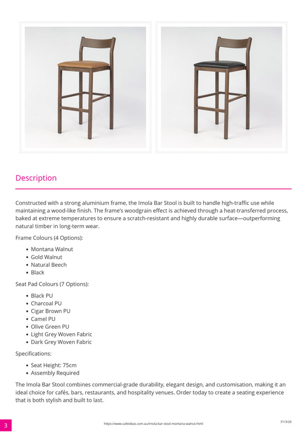 Imola Aluminium Bar Stool with Montana Walnut Frame