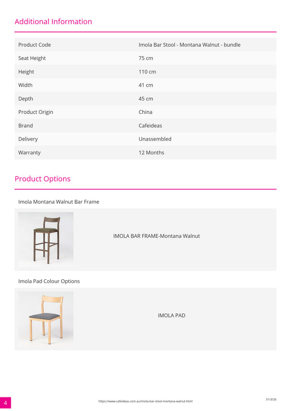 Imola Aluminium Bar Stool with Montana Walnut Frame