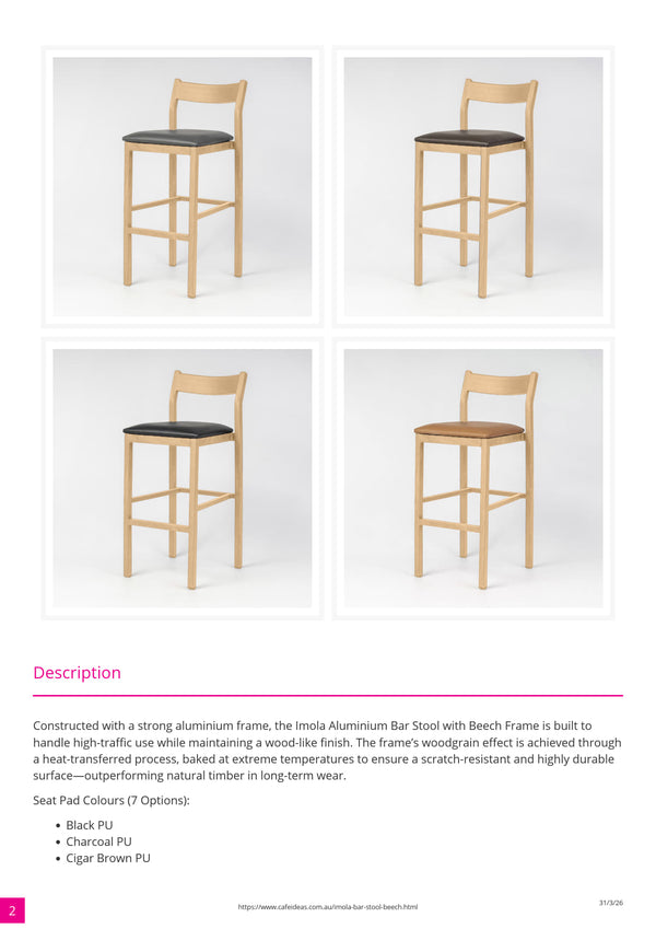 Imola Aluminium Bar Stool with Beech Frame