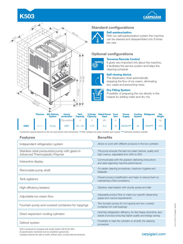 Carpigiani K503 P SP - Floorstanding Twin-Twist Soft Serve Machine