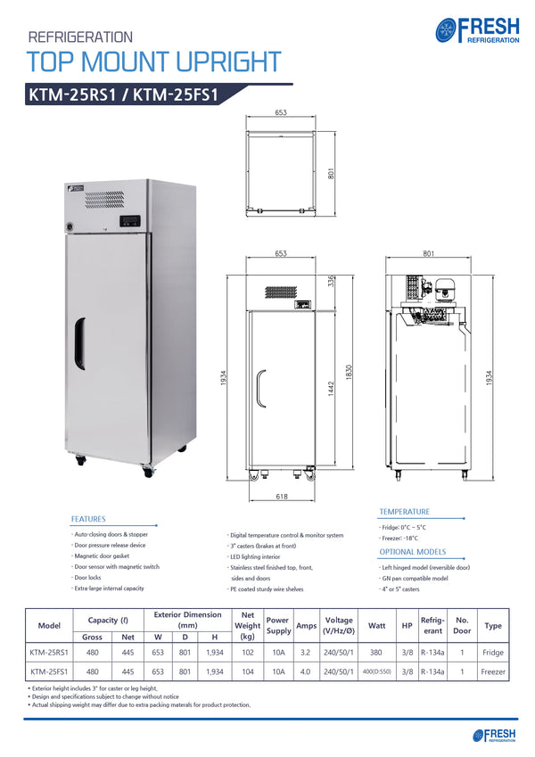 Fresh Refrigeration KTM-25RS1 - Upright Fridge