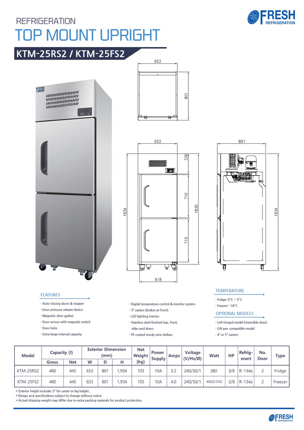 Fresh Refrigeration KTM-25RS2 - Upright Fridge