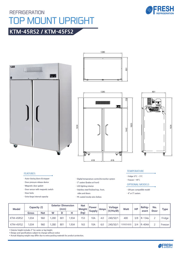 Fresh Refrigeration KTM-45RS2 - Upright Fridge