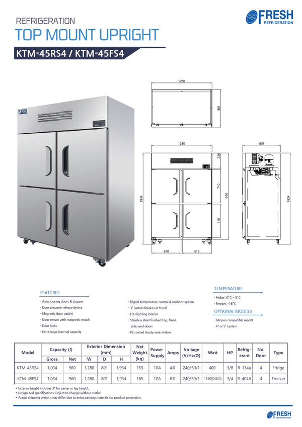 Fresh Refrigeration KTM-45RS4 - Upright Fridge