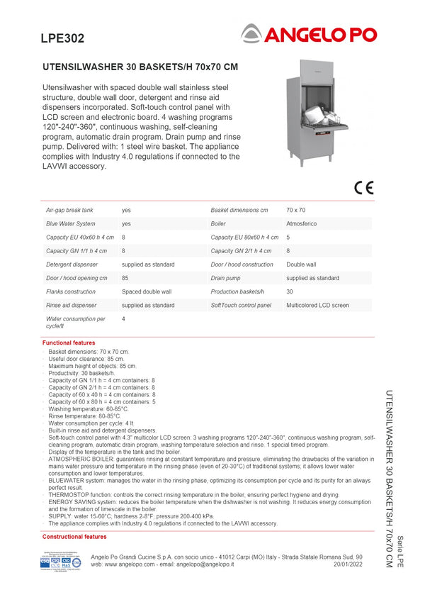 Angelo Po LPE Series LPE302 - Utensil Washer