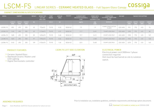 Cossiga Linear Series LSCM6-FS - Ceramic Hotplate with Full Square Glass Canopy