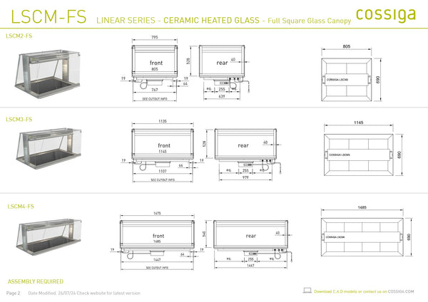Cossiga Linear Series LSCM2-FS - Ceramic Hotplate with Full Square Glass Canopy