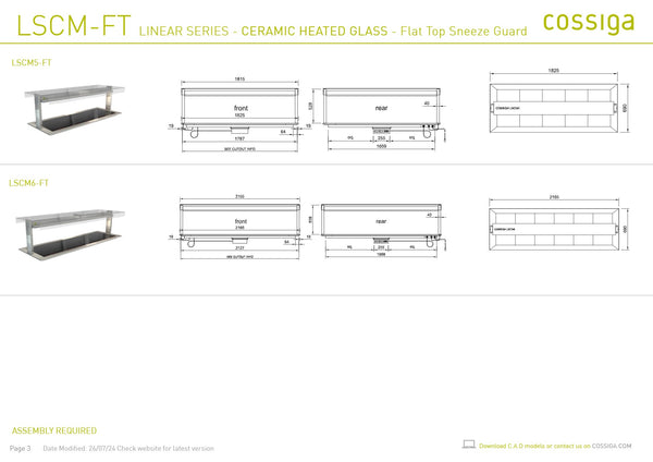 Cossiga Linear Series LSCM5-FT - Ceramic Hotplate with Flat Top Sneeze Guard