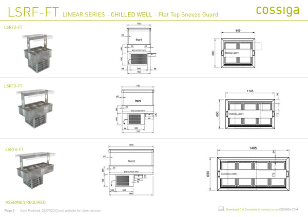 Cossiga Linear Series LSRF2-FT - Drop-In Chilled Well with Flat Top Sneeze Guard