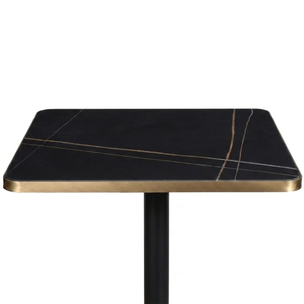 Gold Aluminium Edge Sintered Laurent Black Stone Table with Black Brass Cross Table Base