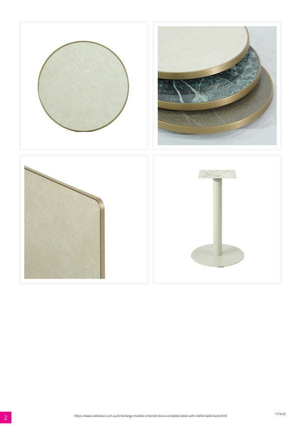 Lime Beige Marble Sintered Stone with White 450 Table Base