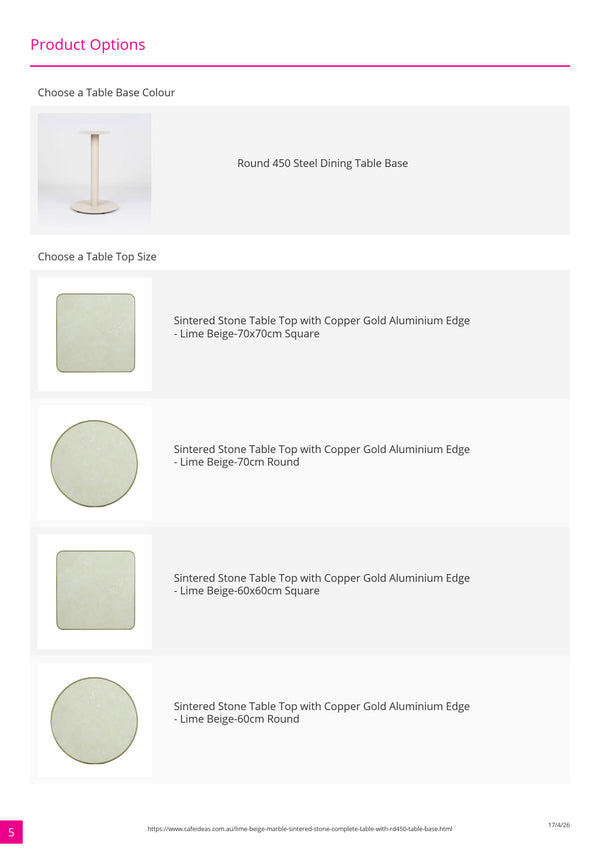 Lime Beige Marble Sintered Stone with White 450 Table Base