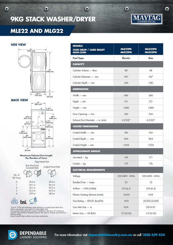 Maytag Commercial MLE22PN - Electric Stack Washer/Dryer