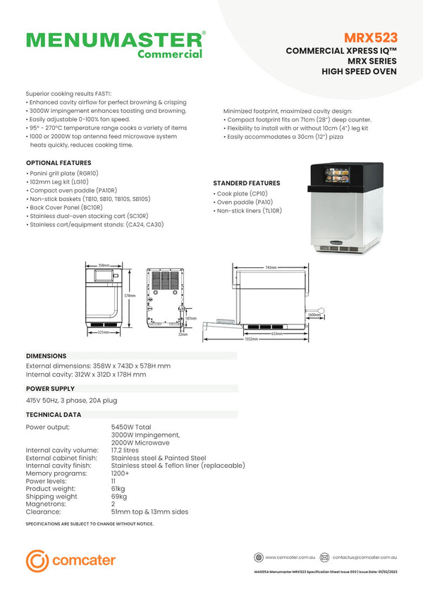 Menumaster Xpress MRX523 - Convection Microwave