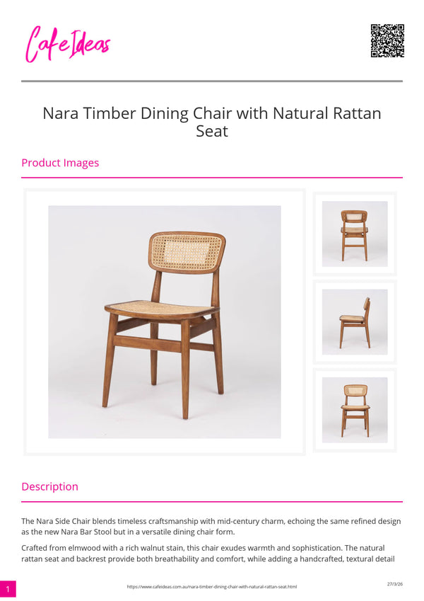 Nara Timber Dining Chair with Natural Rattan Seat
