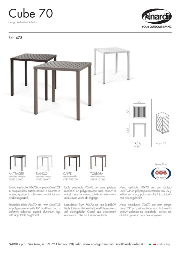 Nardi Cube 70 Outdoor Resin Square Table