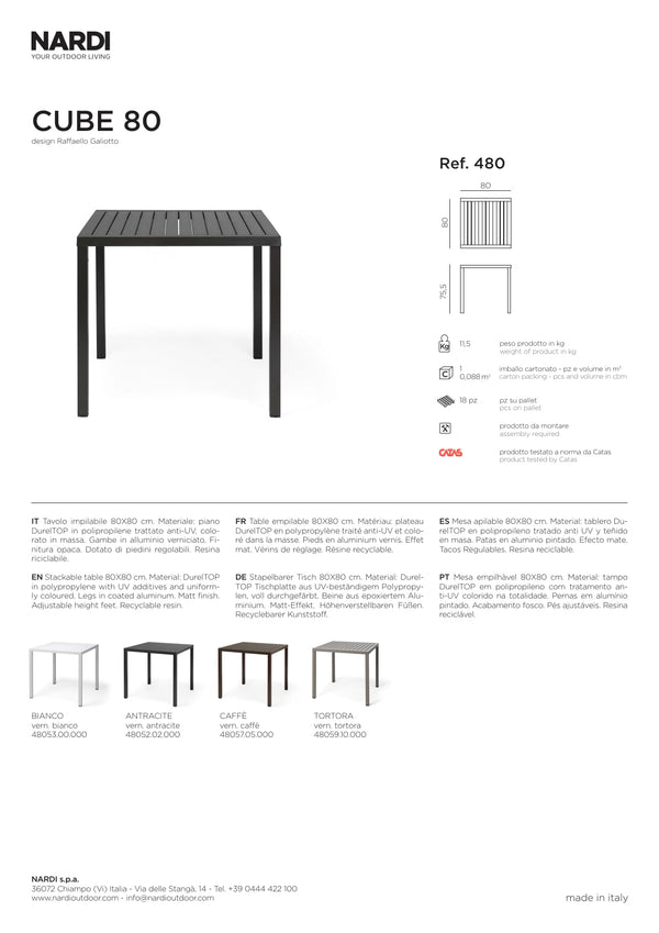 Nardi Cube 80 Outdoor Resin Square Table