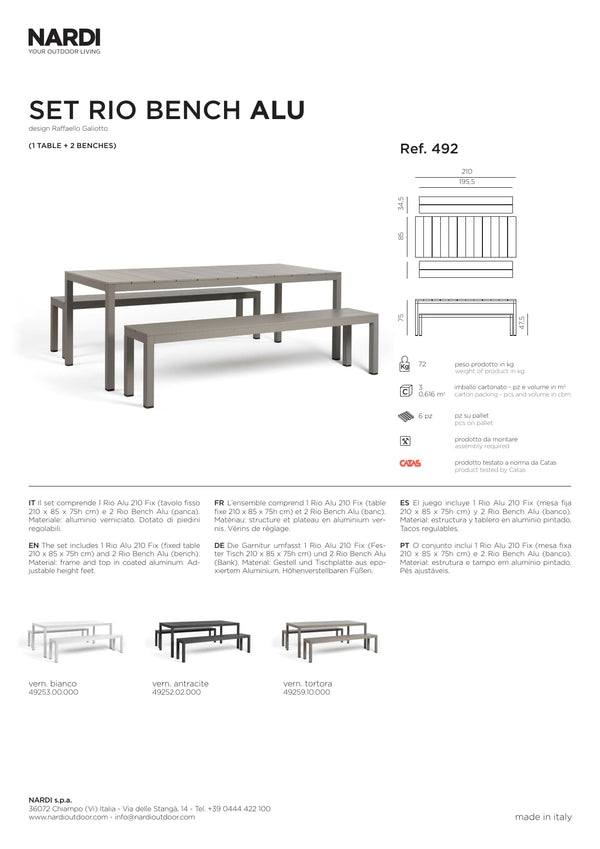 Nardi Rio Outdoor Aluminium Bench Dining Setting