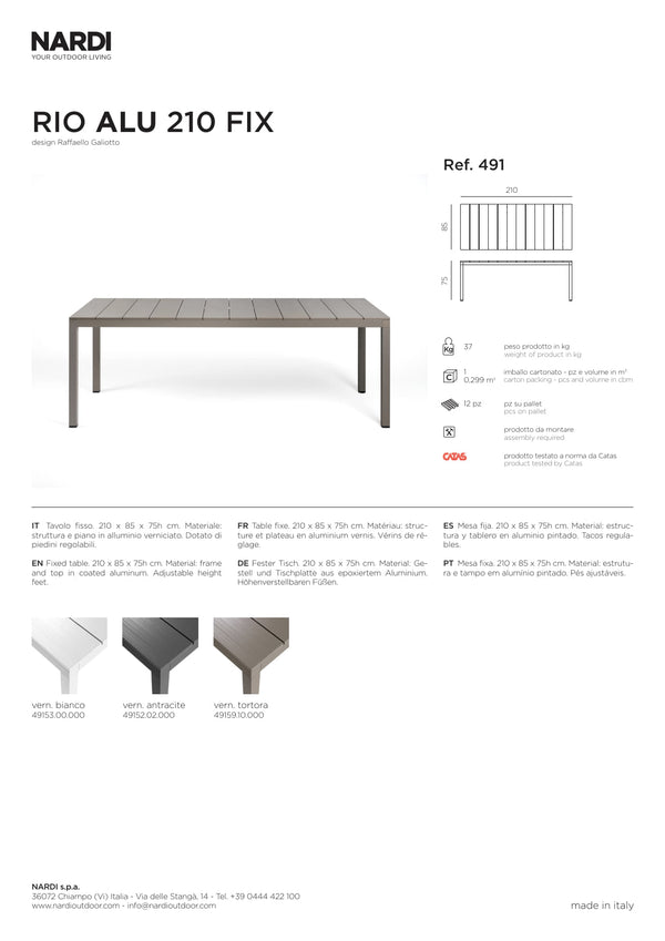 Nardi Rio Aluminium 210 Fix Outdoor Dining Table