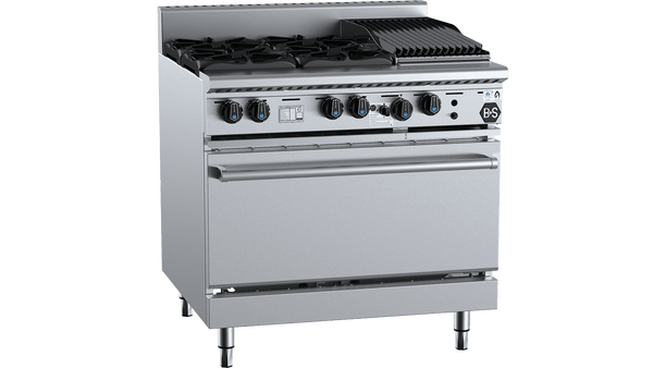 B+S Black OV-SB4-CBR3 - Four Burner Oven with Char Broiler
