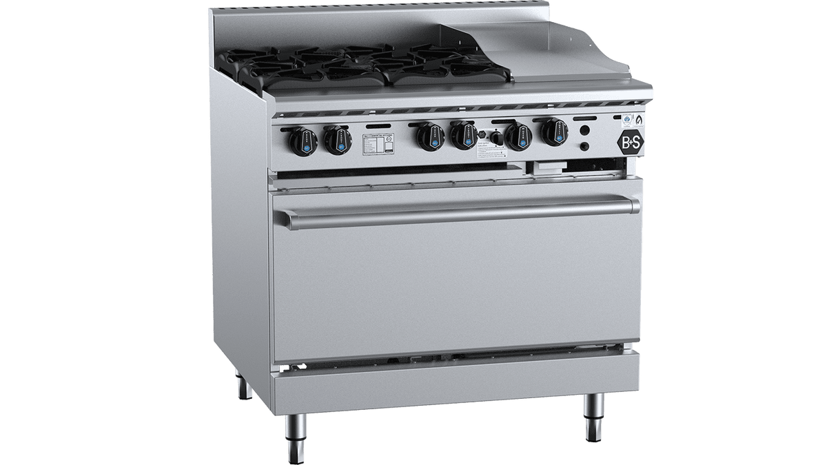 B+S Black OVSB4GRP3 Four Burner Oven with Grill Plate SilverChef
