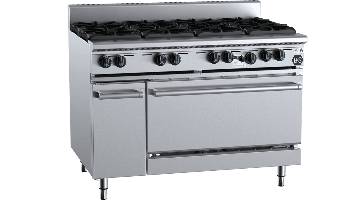 B+S Black OVSB8 Eight Burner Range Oven SilverChef