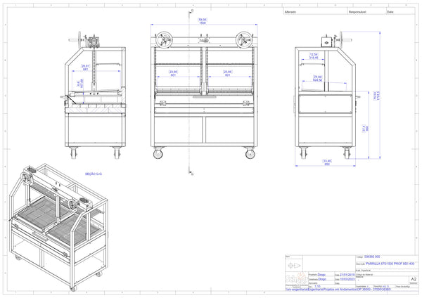 Scheer Proline Parrilla 675 - 1500mm Charcoal/Wood Double Grill