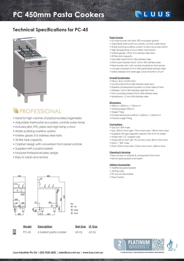 Luus PC-45 - Pasta Cooker
