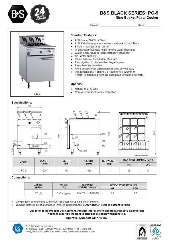 B+S Black PC-9 - Nine Basket Pasta Cooker