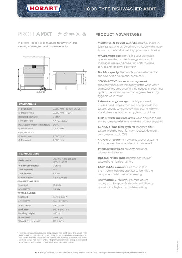 Hobart Profi AMXT - Double Rack Pass Through Dishwasher