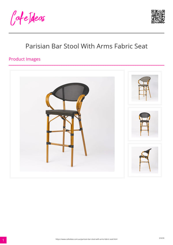 Parisian Bar Stool with Arms Fabric Seat