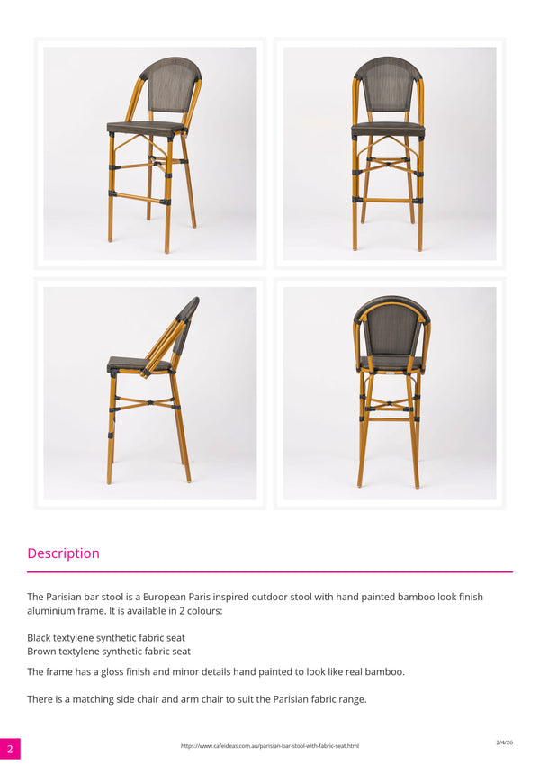 Parisian Bar Stool with Fabric Seat