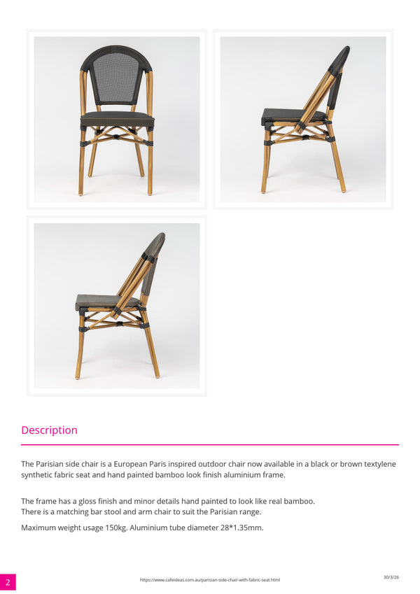 Parisian Bistro Chair with Fabric Seat
