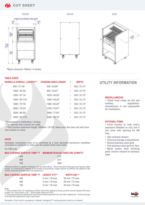 Scheer Proline Parrilla 640 - 1000mm Charcoal/Wood Parrilla Grill
