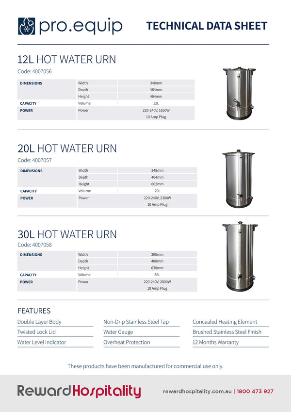 Pro.Equip 30LT - Hot Water Urn