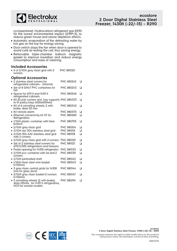 Electrolux Professional ecostore RE4142FF - Two Door Upright Freezer