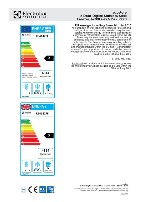 Electrolux Professional ecostore RE4142FF - Two Door Upright Freezer