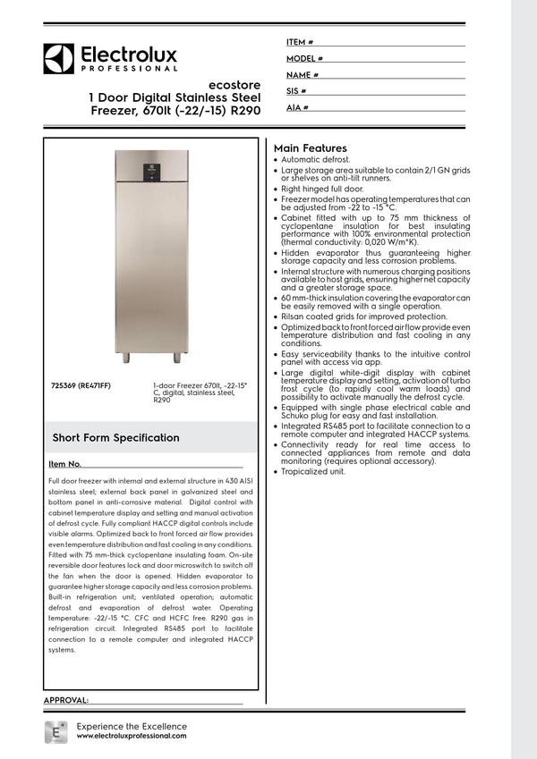 Electrolux Professional ecostore RE471FF - Single Door Upright Freezer