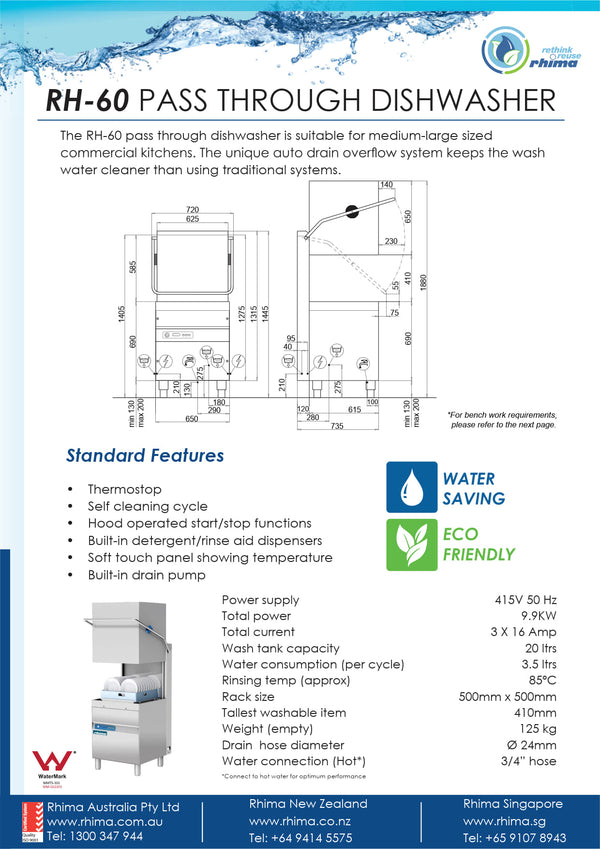 Rhima RH-60 - Pass Through Dishwasher