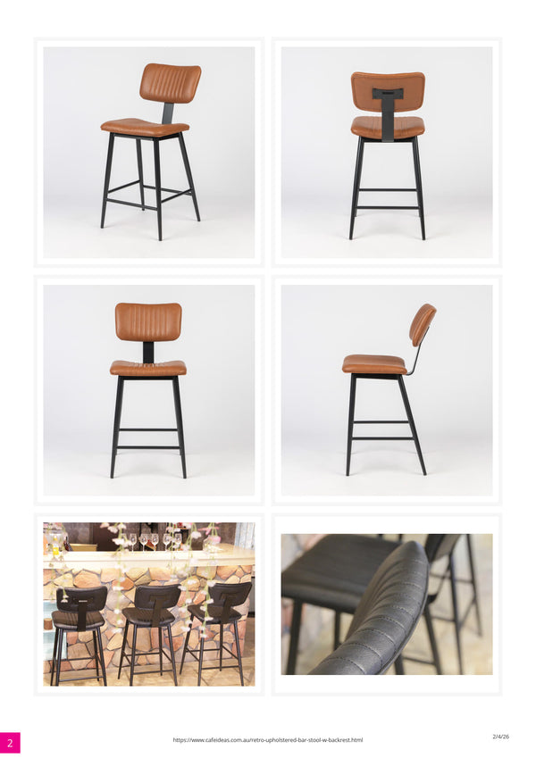 Retro Upholstered Bar Stool with Backrest