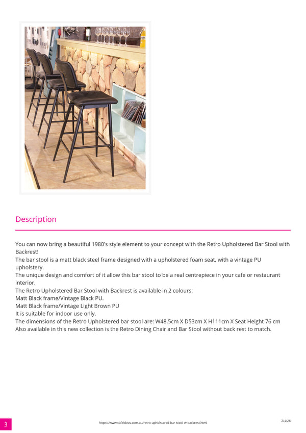 Retro Upholstered Bar Stool with Backrest