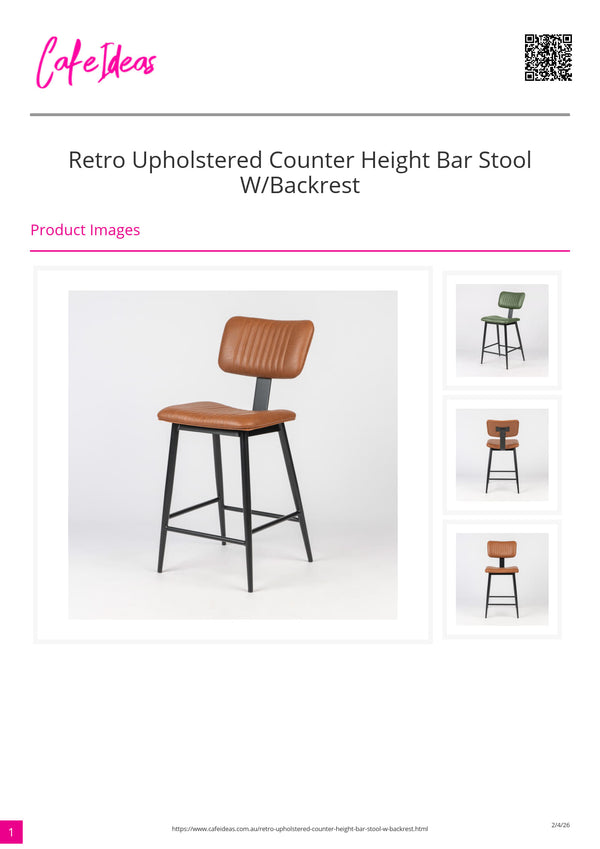 Retro Upholstered Counter Height Bar Stool with Backrest